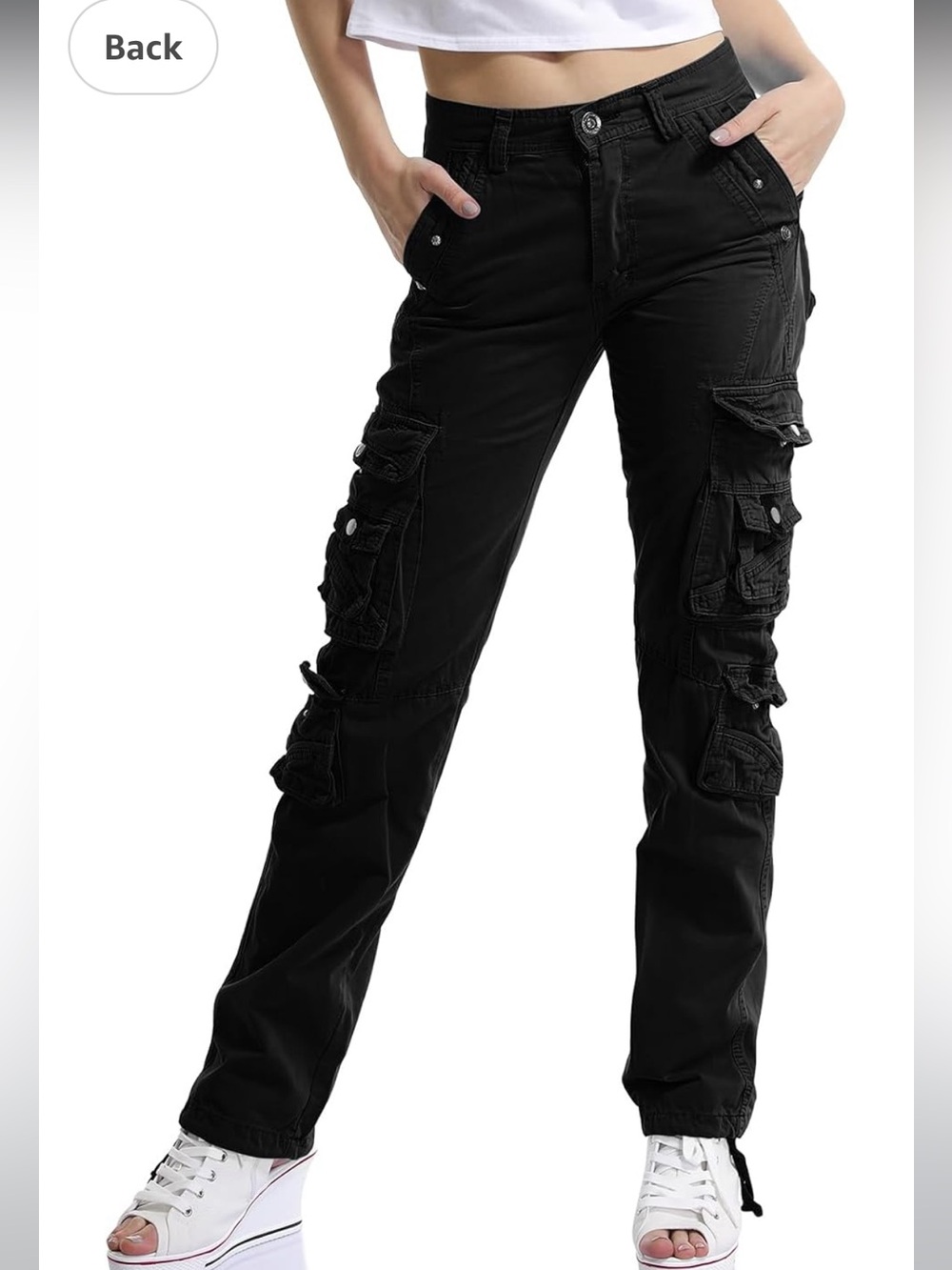 Ochenta Black Cargo Utility Women's Jeans - Casual Slim Fit